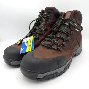 Michelin Mens‎ 12W HydroEdge Steel Toe Work Boots Brown Waterproof Oil Resistant